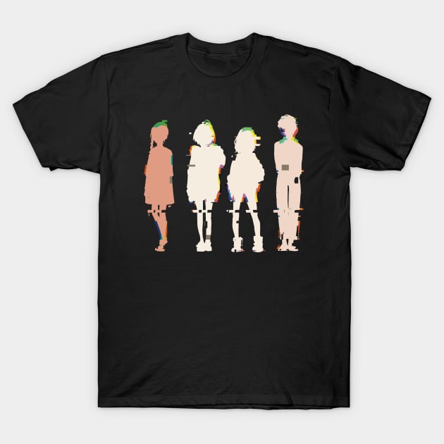 WEP4 Wonder Egg Priority anime main characters Neiru aonuma, Ai ooto, Rika kawai, Momoe sawaki Brown, blue, blonde, red hair girls Cool GLITCH SILHOUETTE x Animangapoi august 2023 T-Shirt by Animangapoi